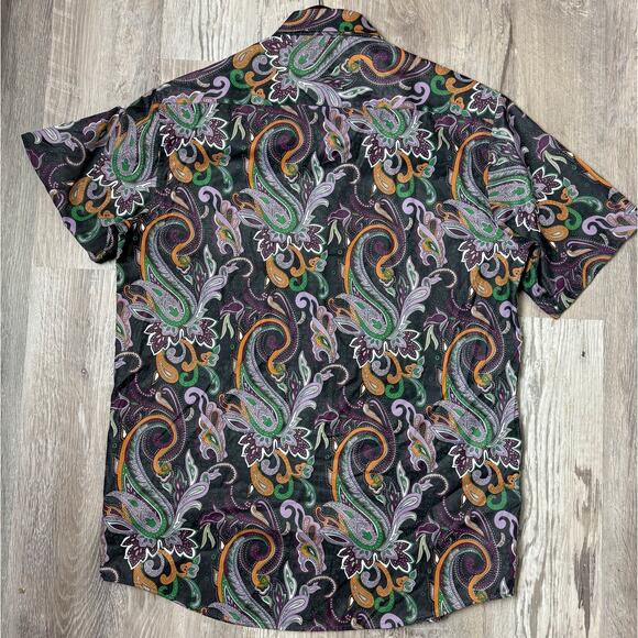 LAVANE New York Multicolor Paisley Print Short Sleeve Button Shirt L - Picture 2 of 9